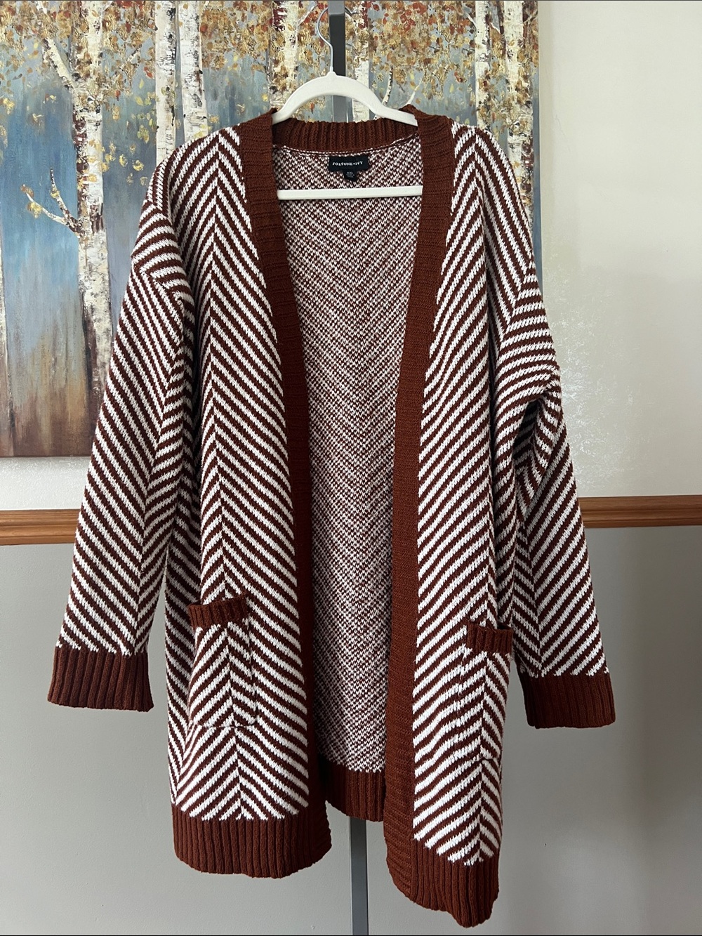 Fortune + Ivy Brown & White Striped Open-Front Cardigan